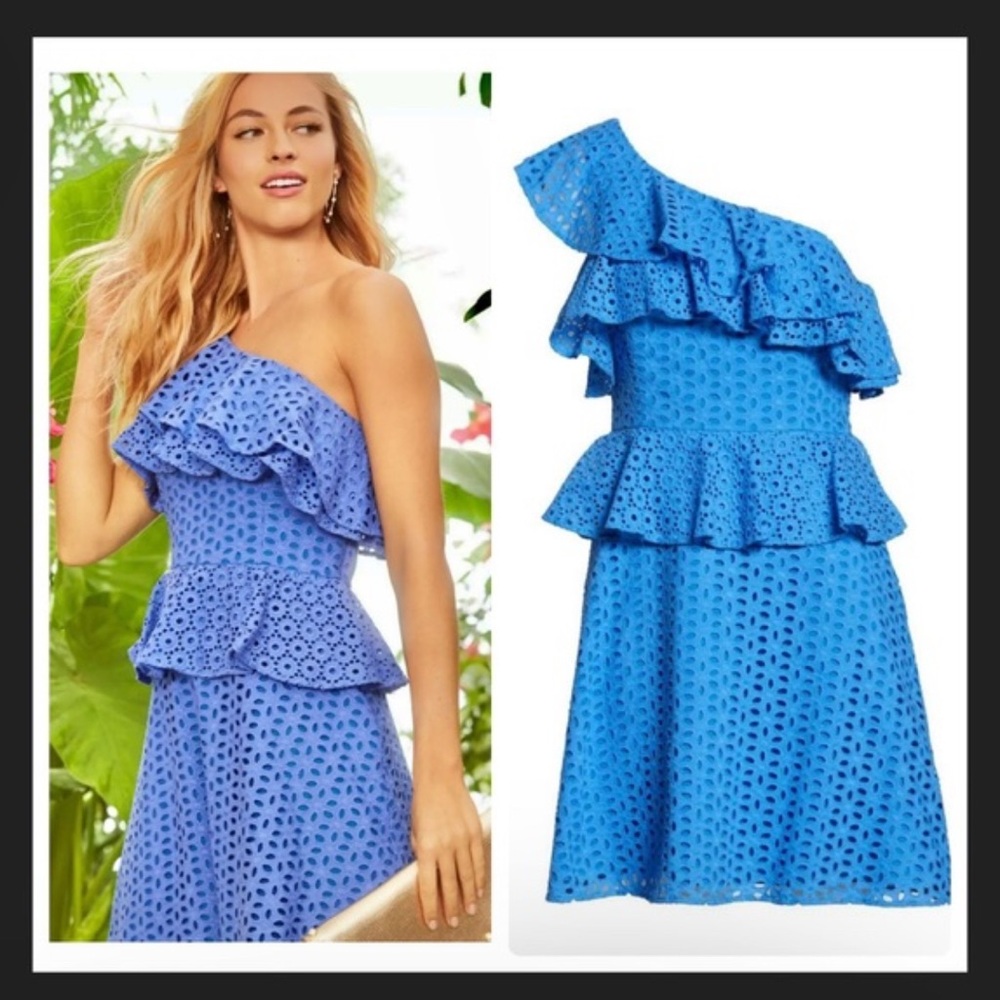 NWT Lilly Pulitzer Blue Eyelet One Shoulder Dress